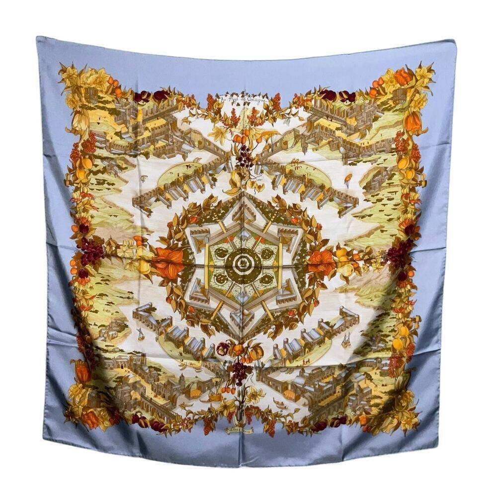 Hermes Carré Scarf 90cm AU PAYS DE COCAGNE Light blue